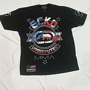 Ecko Unlimited Black Tee with Red, White & Blue MMA Graphic